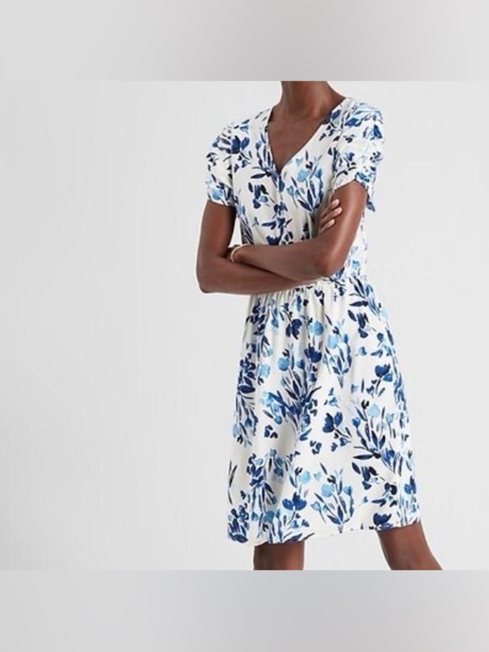 Banana Republic White Dress with Blue Floral Print size small